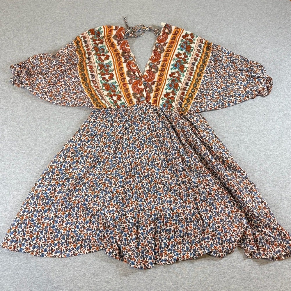 Umgee Mini Dress Womens Large Multicolor Paisley Floral Boho V-Neck